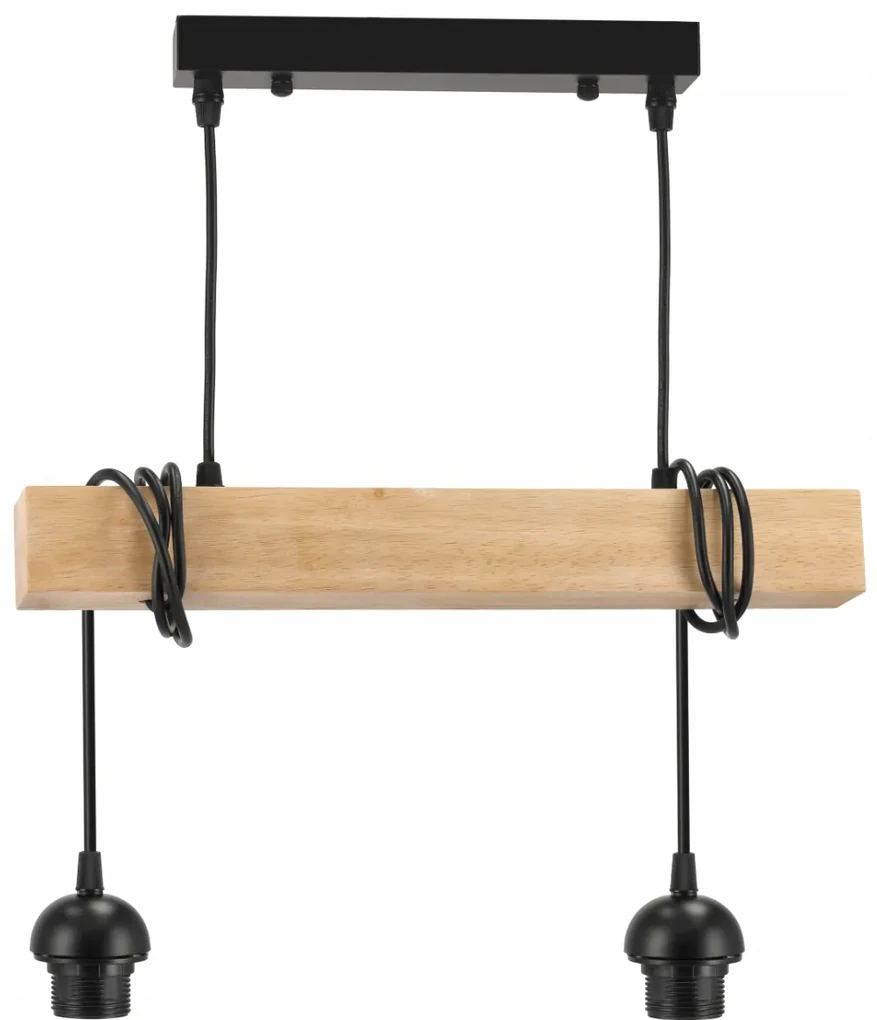 BERGE LED závesné stropné svietidlo, drevený trám, 2xE27, kovový pohárový luster