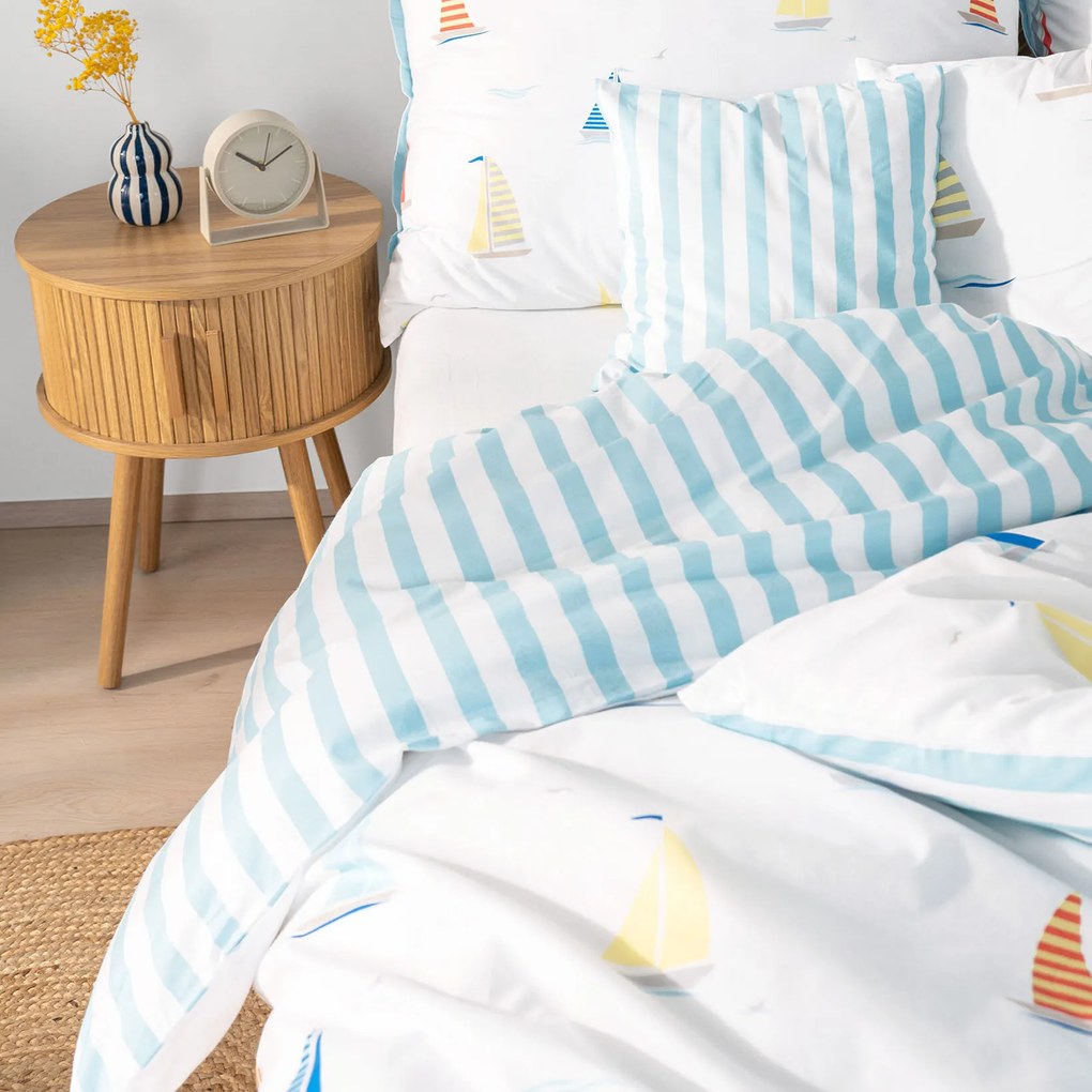 Goldea bavlnené posteľné obliečky - plachetnice s modrými prúžkami 240 x 220 a 2ks 70 x 90 cm