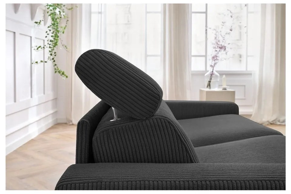 Tmavosivá menčestrová rozkladacia pohovka 215 cm Monaco – Bobochic Paris