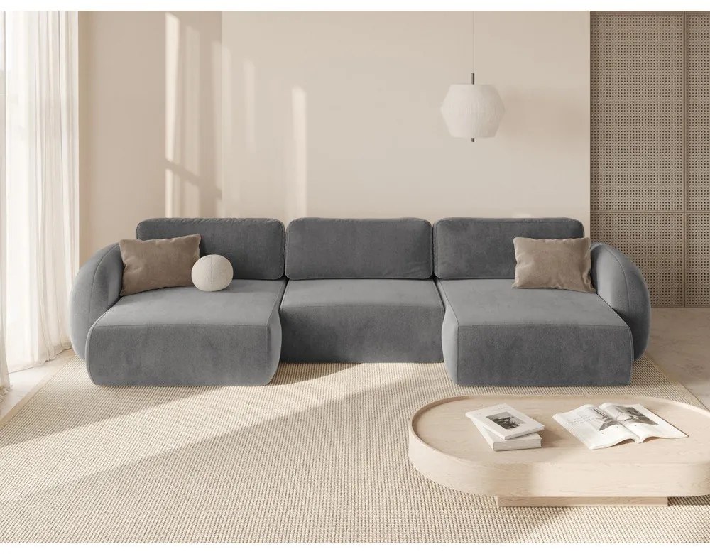 Tmavosivá zamatová rozkladacia/s úložným priestorom rohová pohovka (do tvaru "U") Tonale – Cosmopolitan Design