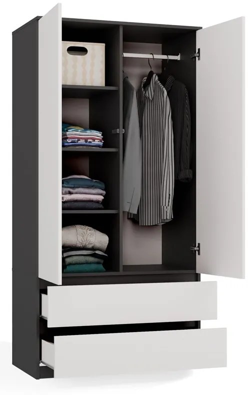 Šatní skříň Malwa SS-90 cm antracit/bílá