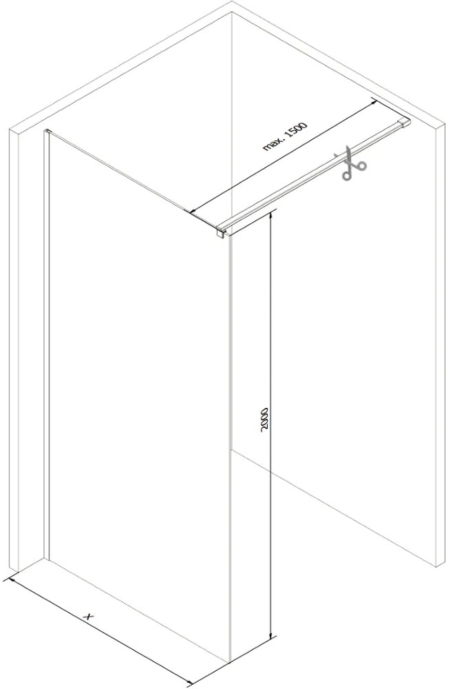 Mexen Kioto, Walk-In sprchová zástena 80 x 200 cm, 8mm sklo číre/čierny vzor, biely profil, 800-080-101-20-77