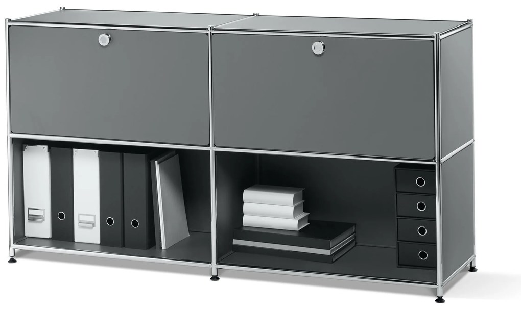 Kovová odkladacia skrinka »CN3« s nastaviteľnými výklopnými priehradkami, sivá