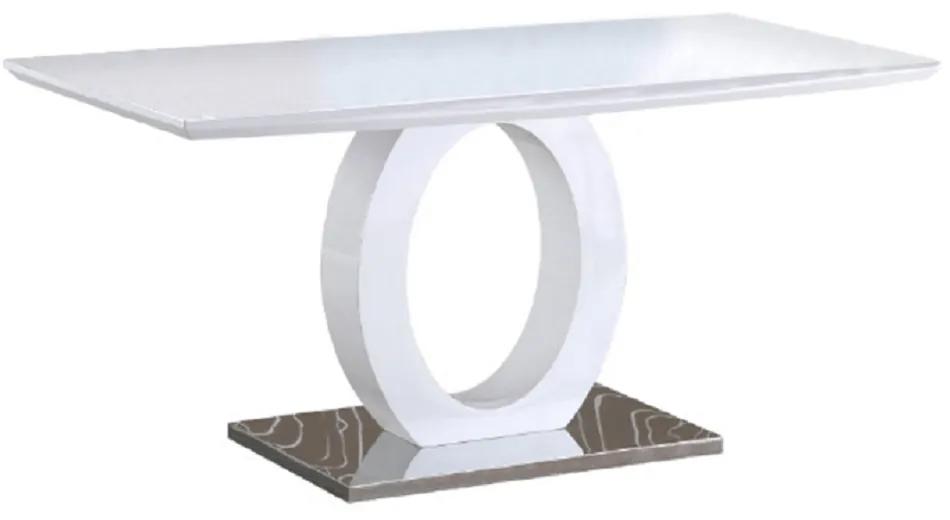 Kondela Jedálenský stôl, biela vysoký lesk/oceľ, 150x80 cm, ZARNI