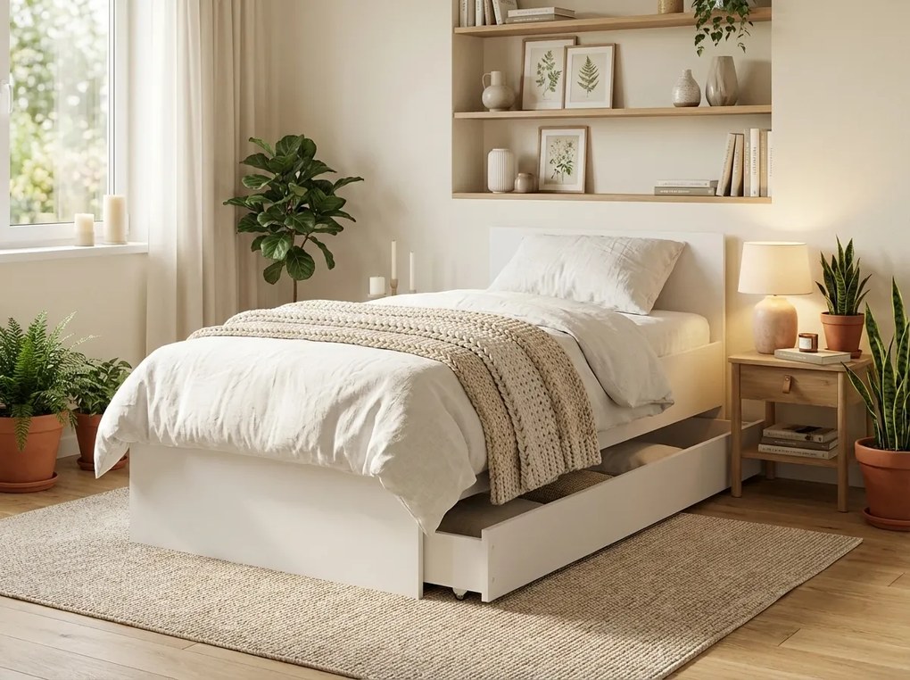 Posteľ ELISA 90 x 200 cm, biela Rošt: S latkovým roštom, Matrac: Matrac COCO MAXI 20 cm