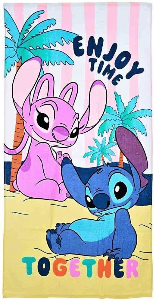 Plážová osuška Stitch & Angel - motív Enjoy Time Together - 100% bavlna - 70 x 140 cm