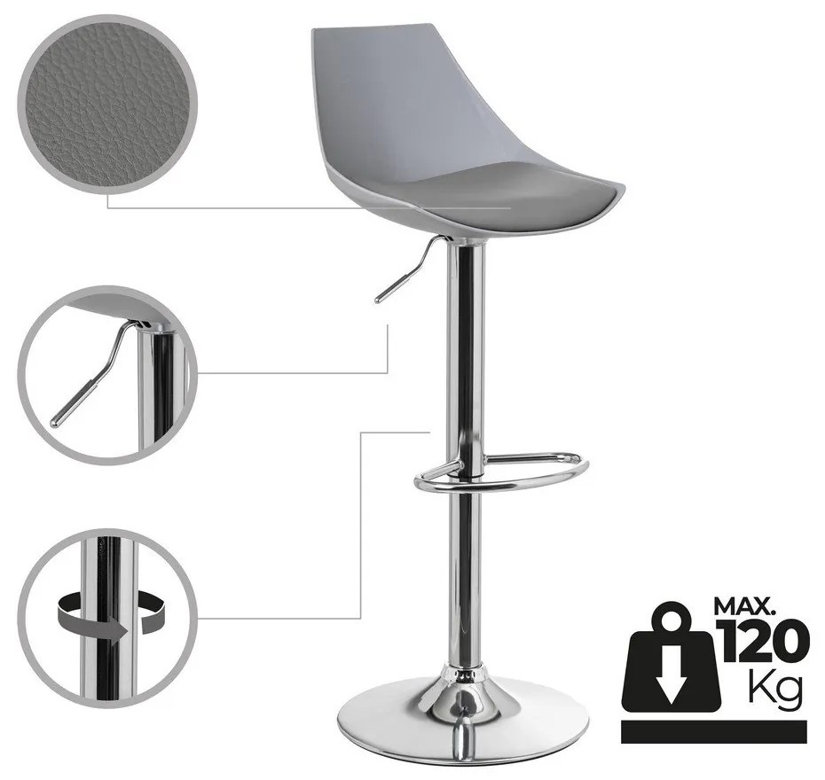 Sivé barové stoličky s nastaviteľnou výškou z imitácie kože v súprave 2 ks (výška sedadla 56,5 cm) – Casa Selección