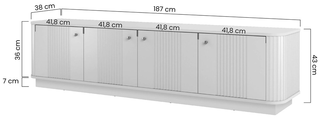 TV skrinka Vespera 4D 187 cm na sokli - kašmírová / orech / zlatá