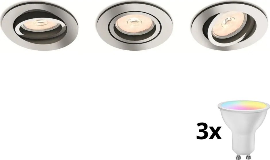 Philips 50393/11/PN – Sada 3× LED RGBW stmievateľných podhľadových svietidiel 1×GU10/4,8W/230V, chróm, s diaľkovým ovládaním