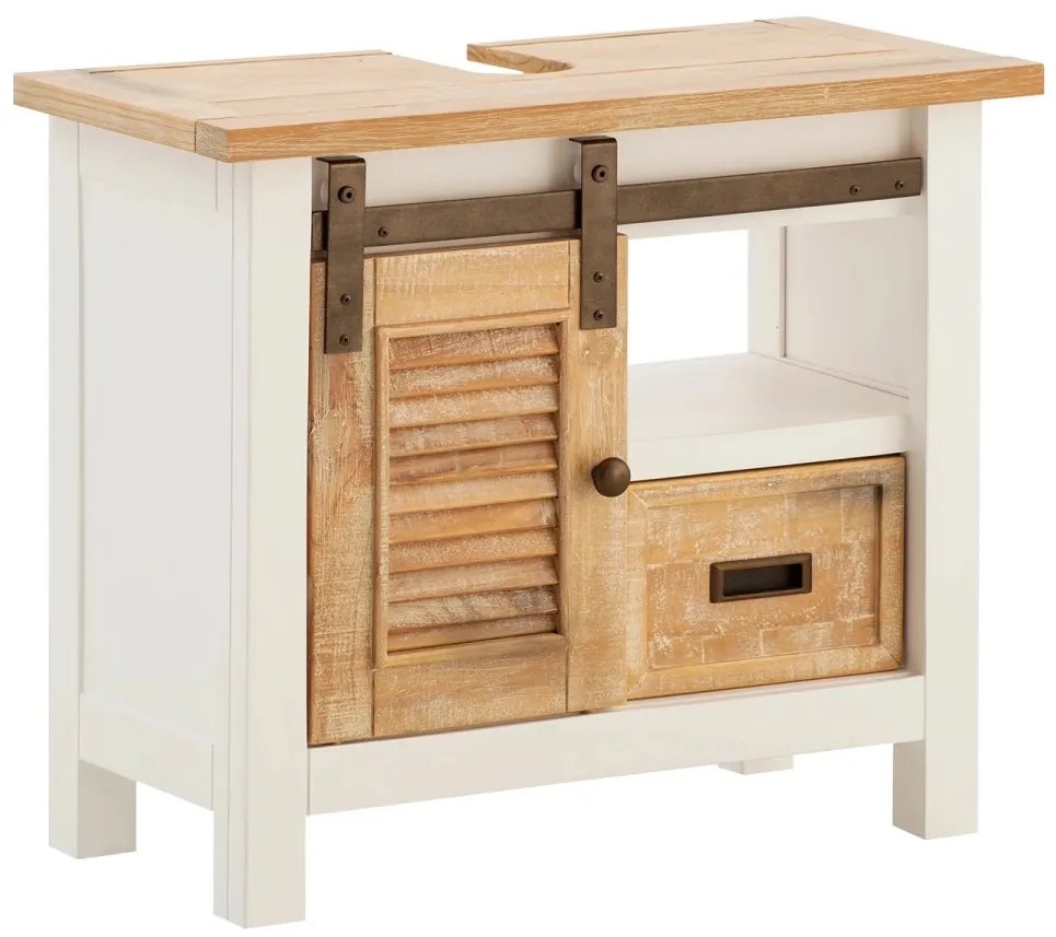 furniture-nabytek.cz - Masivní spodní skříňka pod dřez Capera z borovice a MDF, lakovaná, bílá/hnědá – 70×35×60 cm