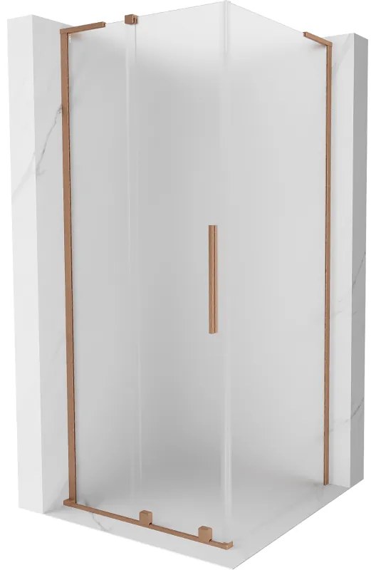 Mexen Velar L, sprchový kút s posuvnými dverami 100 x 100 cm, 8mm sklo námraza, medená matná, 871-100-100-33-65