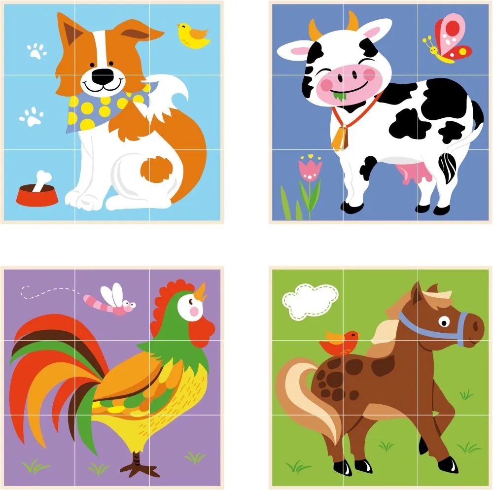 Viga puzzle z kociek zvieratká z farmy