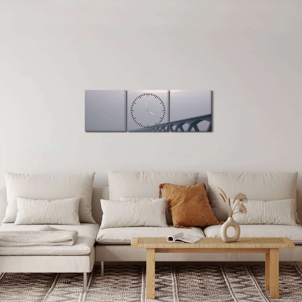 Obraz mosta v hmle (s hodinami) (90x30 cm)