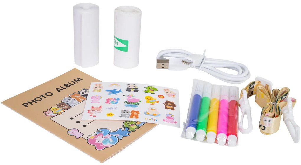 Detský fotoaparát s tlačiarňou – Medveď alebo Kačka + fixky a nálepky Tvar: Kačka