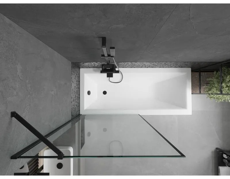 Mexen Next, vaňová zástena 1-krídlová 90 x 150 cm, fixné krídlo, 6 mm číre sklo s čiernym vzorom, čierny profil, 895-090-000-00-70-70