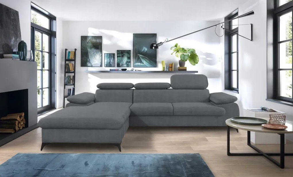 Rohová sedacia súprava Scala, ocelovo šedá látka, ľavý roh