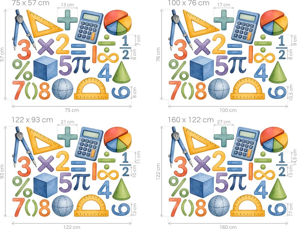 Škola matematika nálepky na stenu do učebne arch 75 x 57 cm