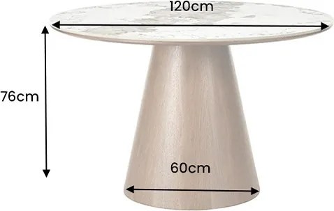 Okrúhly keramický jedálenský stôl Parthenia 120 cm biely mramor / orech