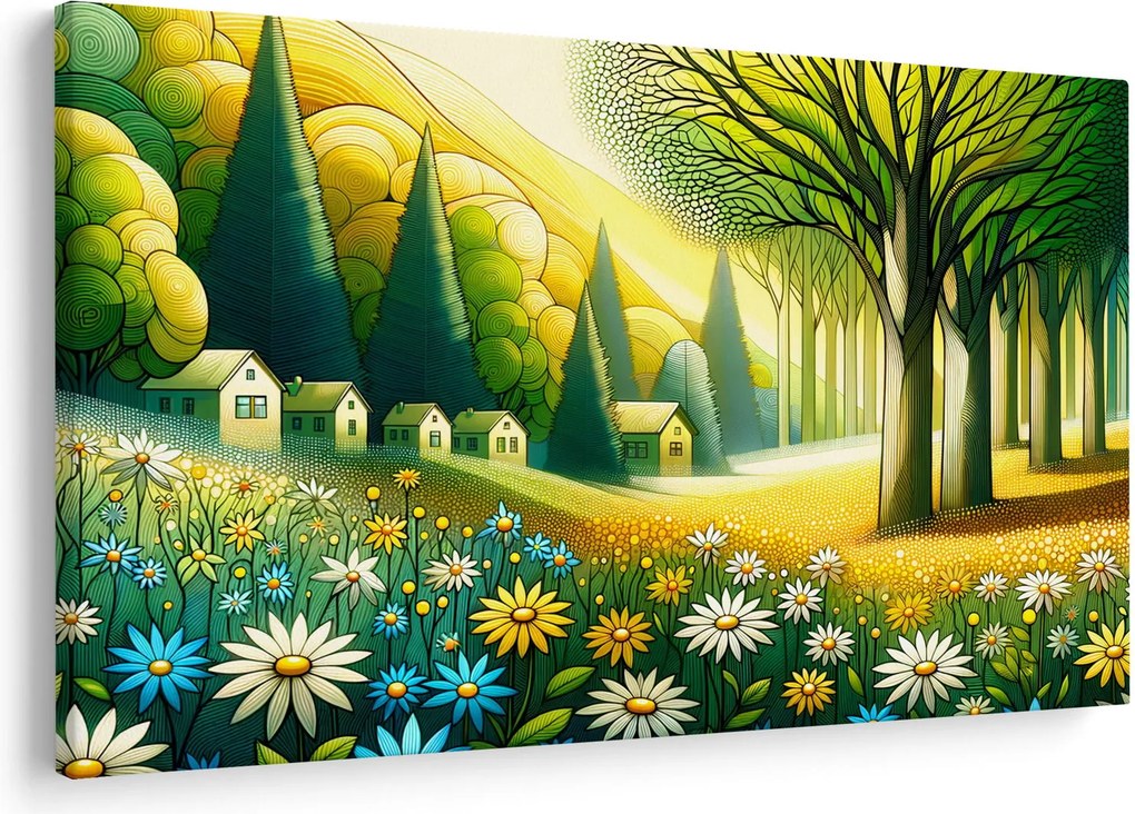 Obraz - Dedina v žlto-zelenej (90x60 cm)