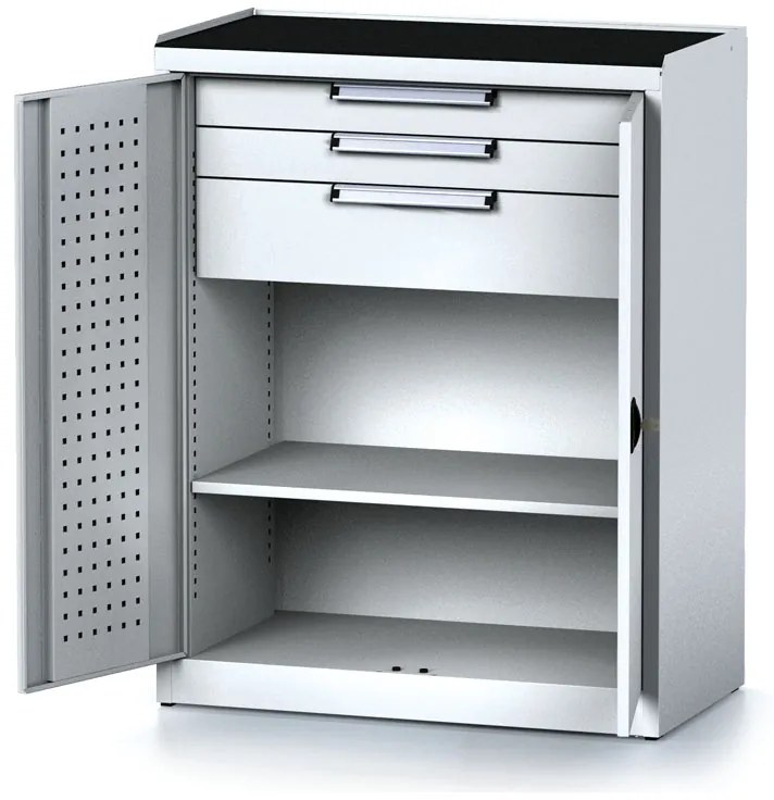Dielenská skriňa MECHANIC, 1170x920x500 mm, 2 police, 2 zásuvky, sivé dvere