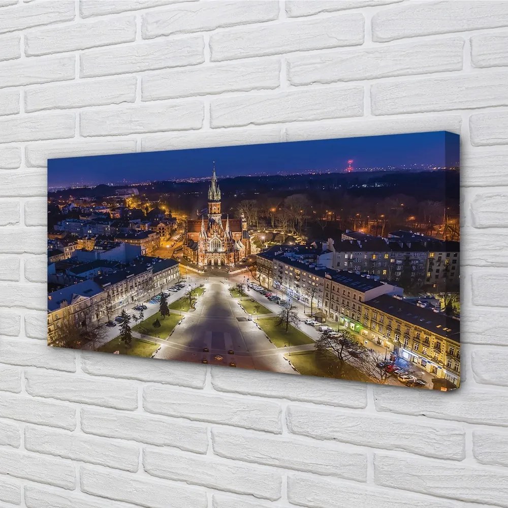 Obraz na plátne Nočná panoráma Krakow kostola 125x50 cm