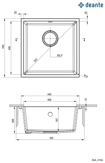Deante ZQA_N10A - Kuchynský drez CORDA 44x44 cm granit/čierna