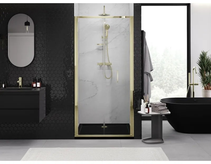 Mexen Exo, skladacie sprchové dvere 60 cm, číre sklo, zlatá, 816-060-000-50-00