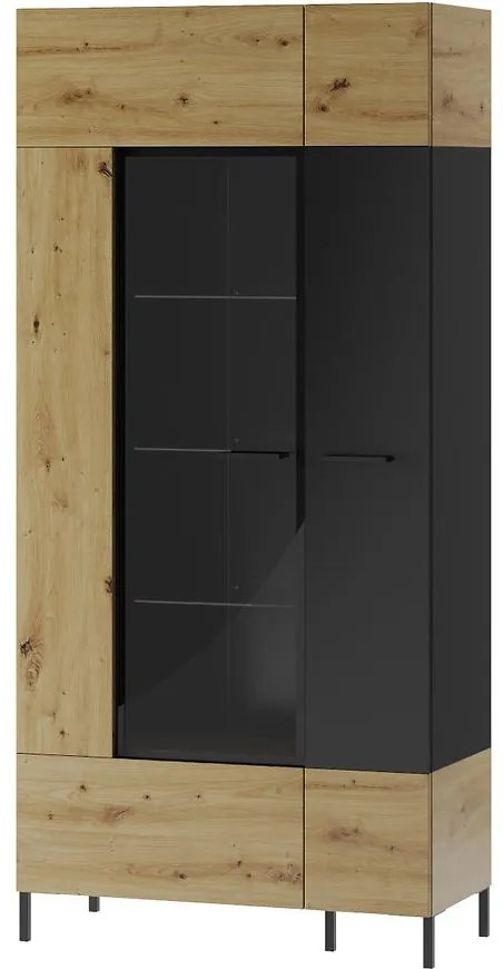 Vitrína 2D Lucas 12 dub artisan/čierna mat