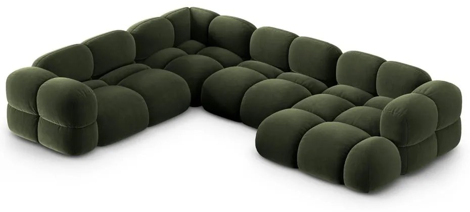 Zelená zamatová rohová pohovka (ľavý roh/do tvaru "U") Loretto – Cosmopolitan Design
