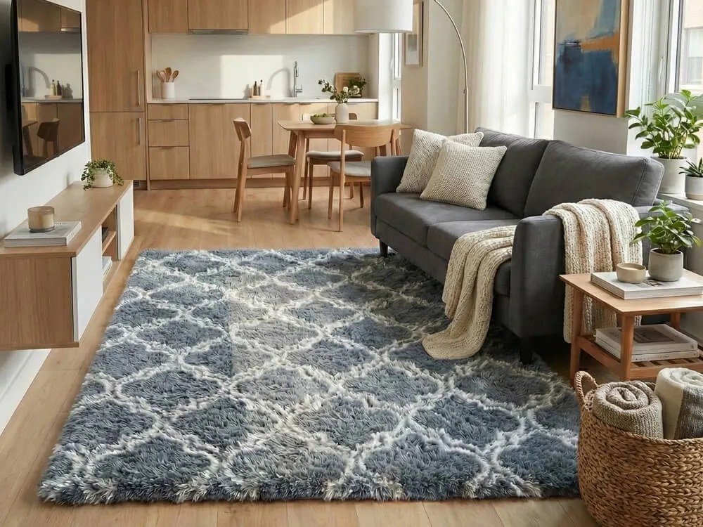 TZ Sivo-modrý vzorovaný koberec shaggy Decor Latern Rozmer: 80x150 cm