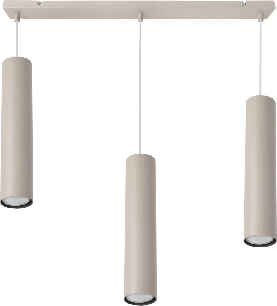 Závesné svietidlo Tuba, 3x béžové kovové tienidlo