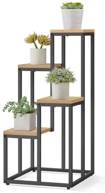 Stojan na kvety so štyrmi policami - dub / čierne nohy