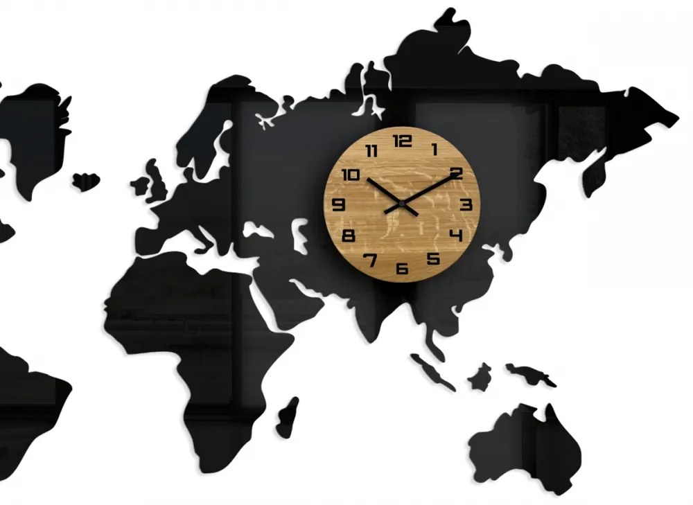 3D nalepovacie hodiny Continents čierne