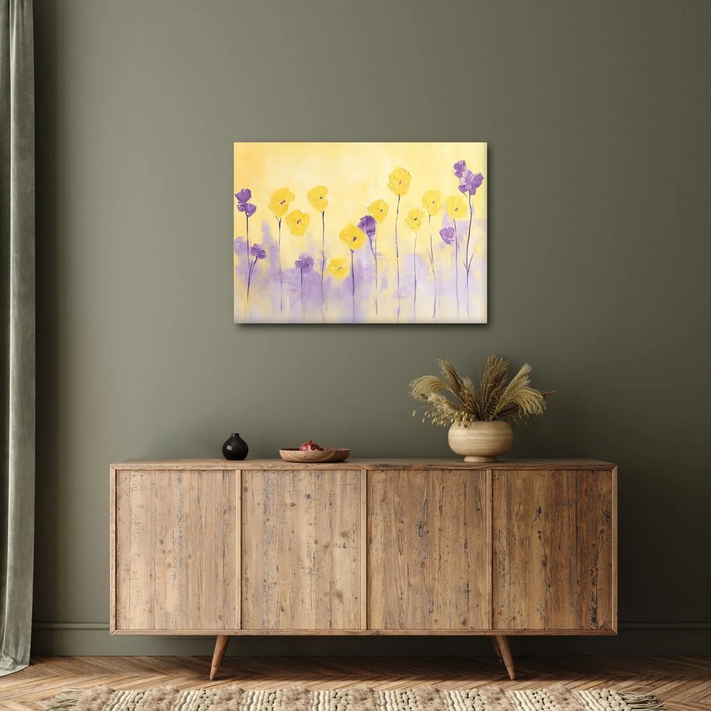 Obraz - Fialové a žlté kvietky (70x50 cm)