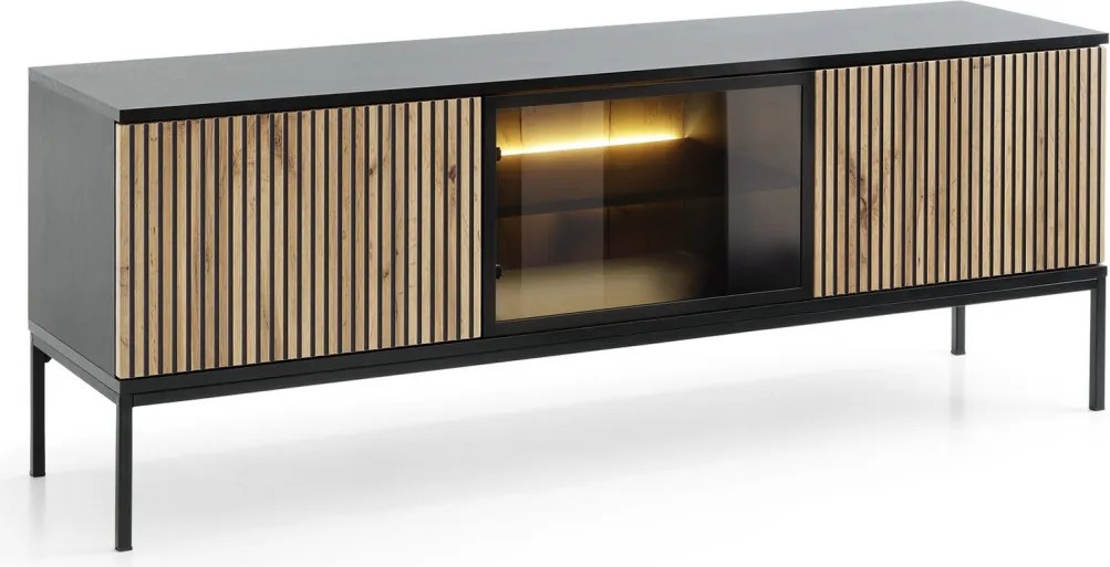 TV skrinka Sento, čierna/dub wotan, s osvetlením