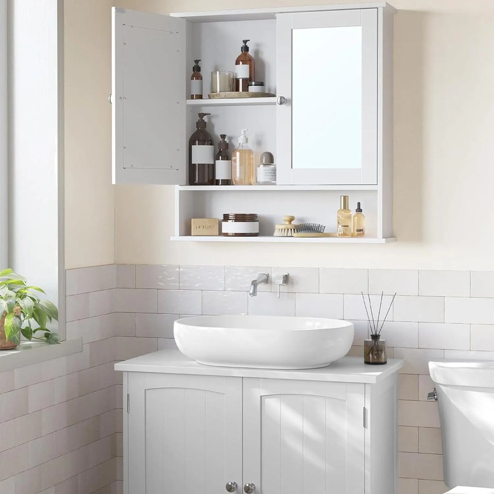 Kúpeľňová skrinka s dvojitými zrkadlovými dvierkami, biela