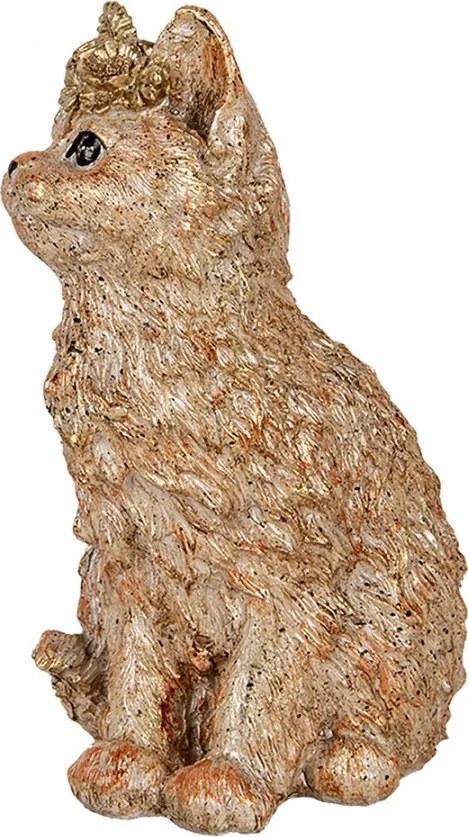 Dekorácia béžová mačka so zlatou patinou a kvetinou - 16*14*25 cm