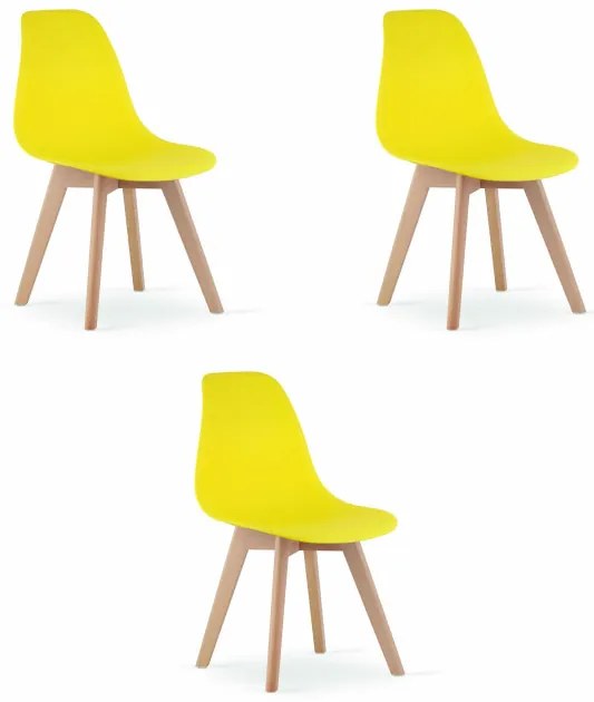 Set troch jedálenských stoličiek KITO žlté / naturálne nohy (3 ks)