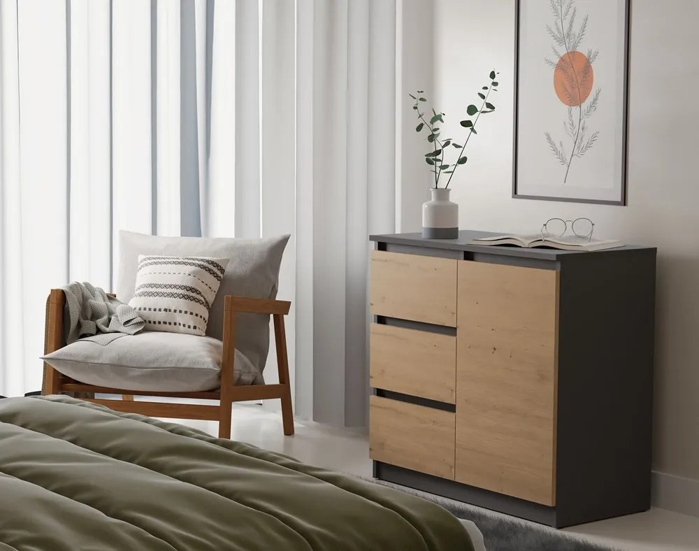 Komoda so zásuvkami 80 cm dub artisan/antracit