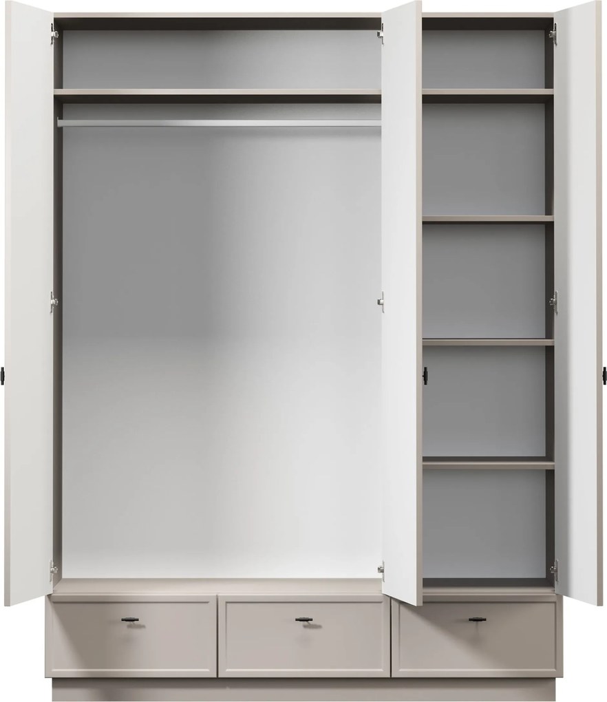 Šatníková skriňa Lorini 150 cm - kašmírová / čierne úchytky T