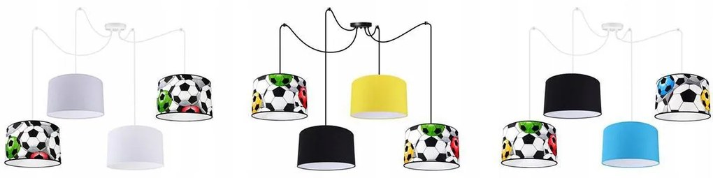 Detské závesné svietidlo Soccer Spider, 4x textilné tienidlo so vzorom (mix 6 farieb), (výber z 2 farieb konštrukcie)