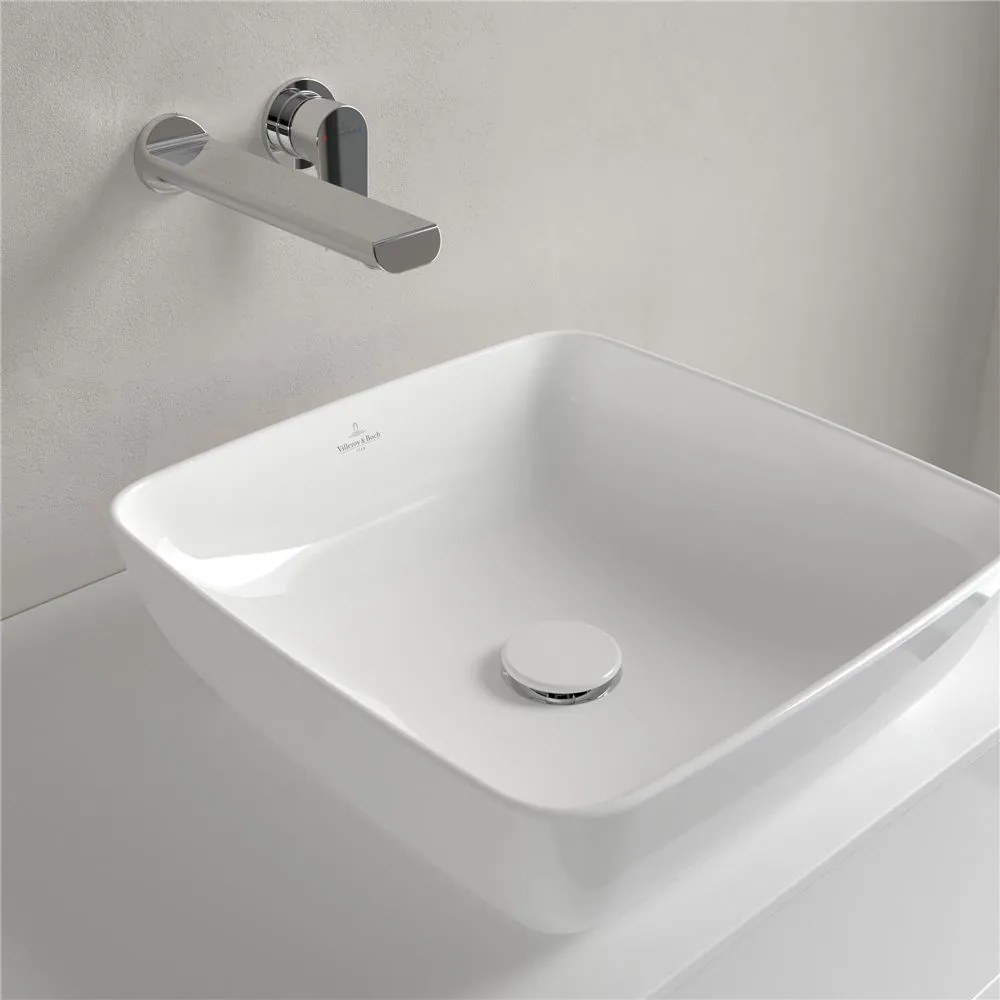 VILLEROY & BOCH Artis štvorcové umývadlo na dosku bez otvoru, bez prepadu, 410 x 410 mm, biela alpská, s povrchom CeramicPlus, 417841R1