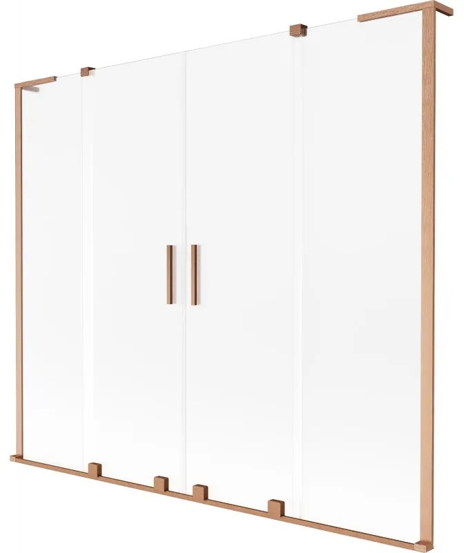 Mexen Velar L Duo, 2-krídlová posuvná vaňová zástena 200 x 150 cm, 8mm sklo námraza, medená matná, 896-200-003-32-65