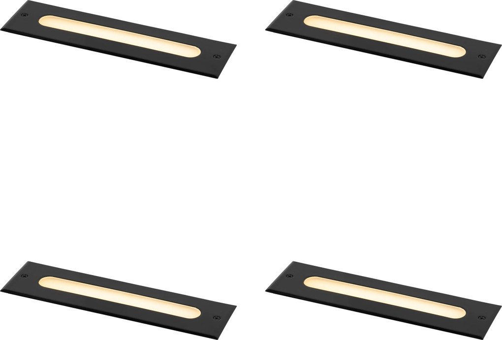 Sada 4 moderných zemných bodových svetiel čierna 30 cm vrátane LED IP65 - Eline