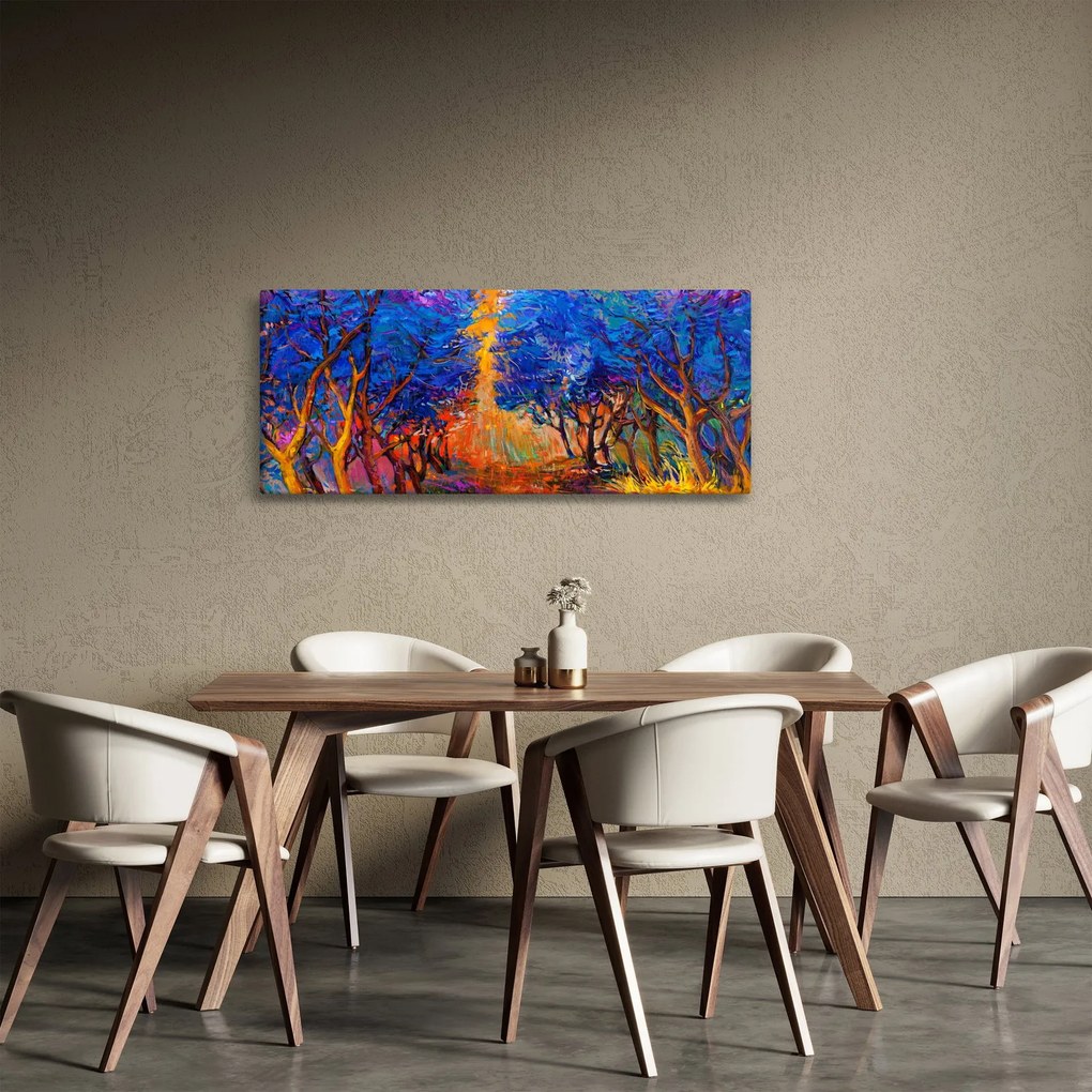 Obraz - jesenné koruny stromov, moderný impresionizmus (120x50 cm)