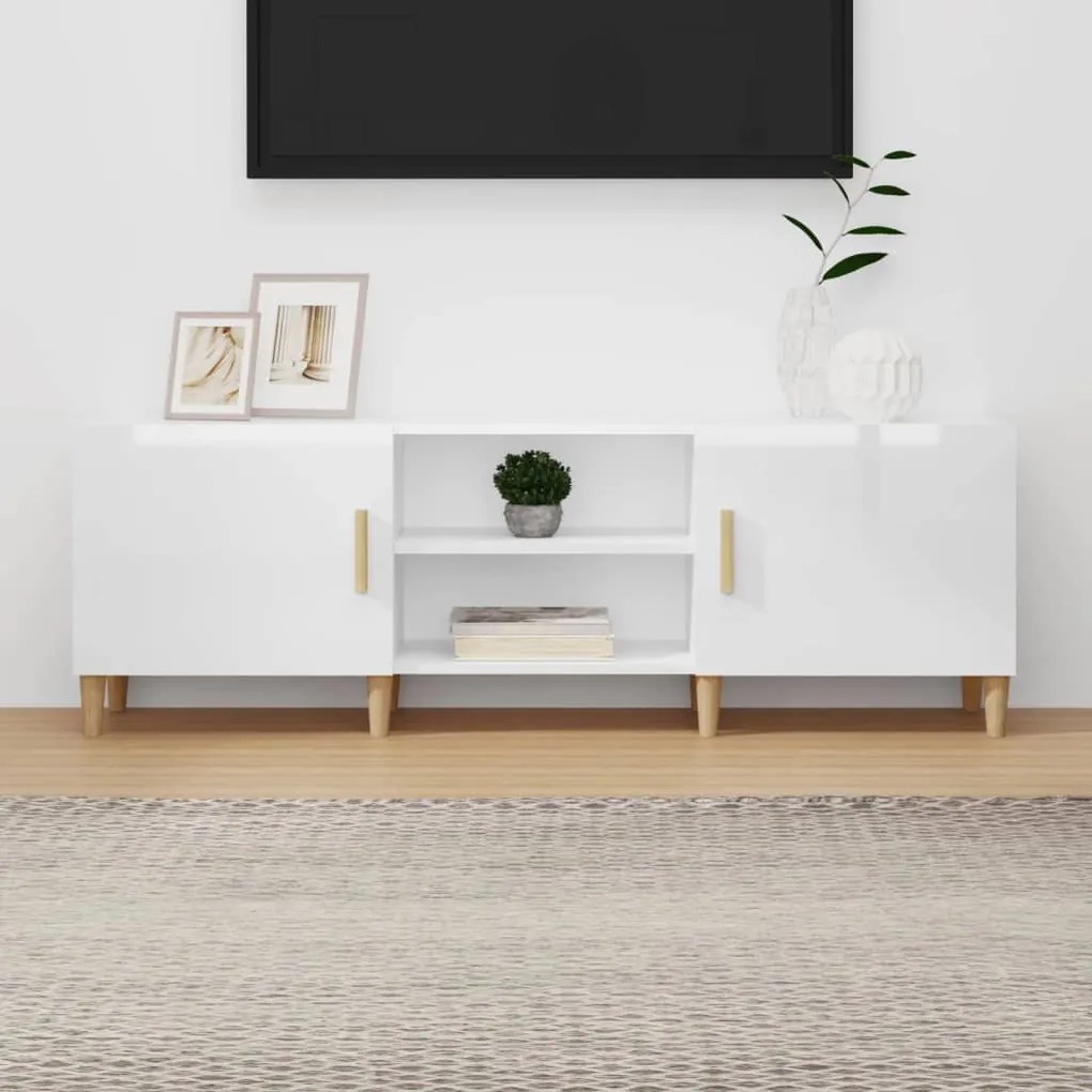 TV stolík lesklý biely 150x30x50 cm spracované drevo