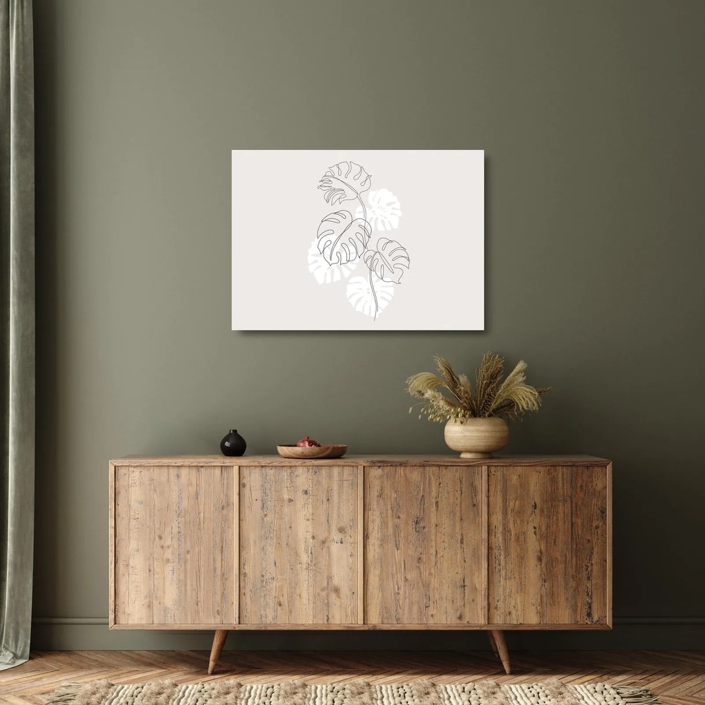 Sklenený obraz - Line art monstera N⁰3 (70x50 cm)