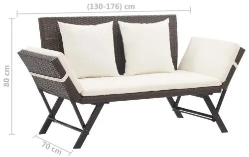 vidaXL Záhradná lavica s vankúšmi hnedá 176 cm polyratanová-