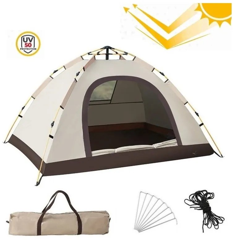Krémový kempingový stan pre 2-3 osoby 200 x 140 x 115 cm