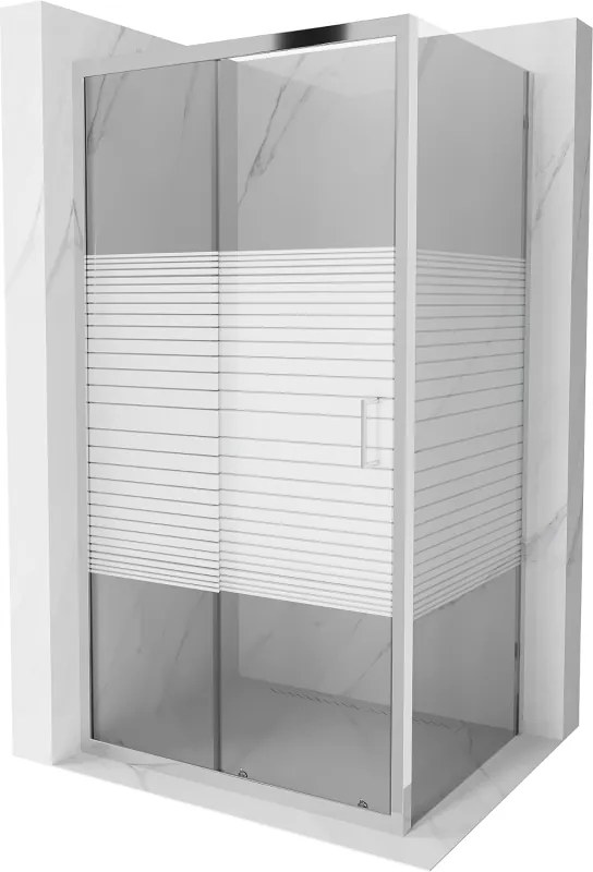 Mexen Apia, sprchový kút s posuvnými dverami 110 (dvere) x 70 (stena) cm, 6mm číre-pásy sklo, chrómový profil, 840-110-070-01-20